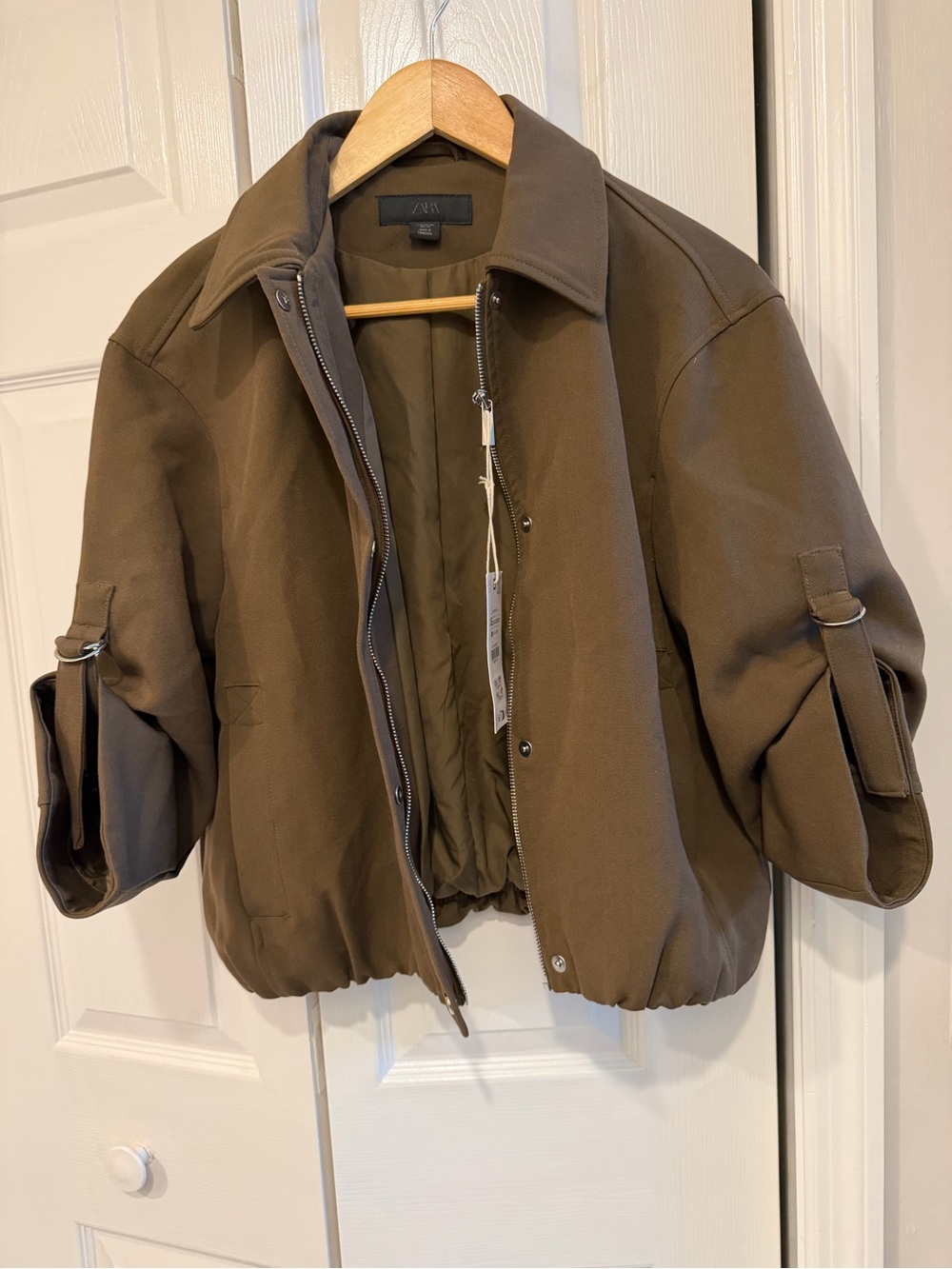 Zara Brown Cropped Bomber Jacket